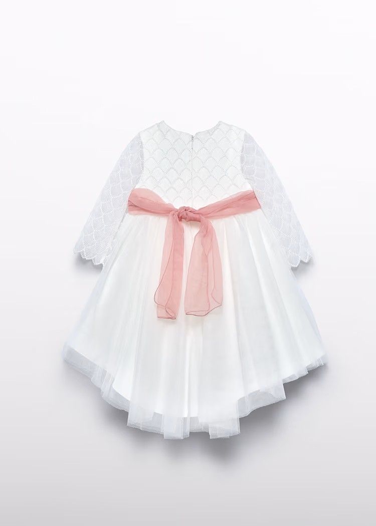 Abel & Lula 5501 Baby Girl's Long Sleeve Embroidered Tulle Body Dress