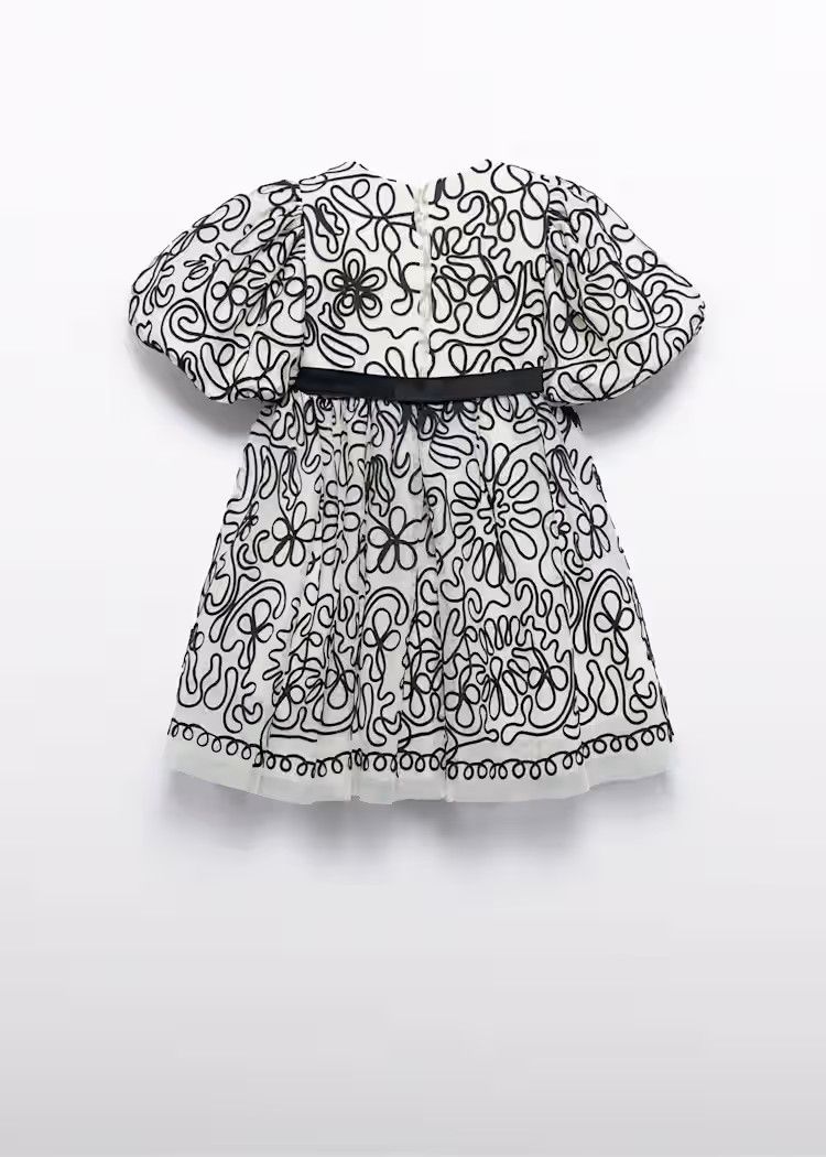 Abel & Lula 5524 Girl's Short Sleeve Tulle Abstract Floral Dress w/ Belt