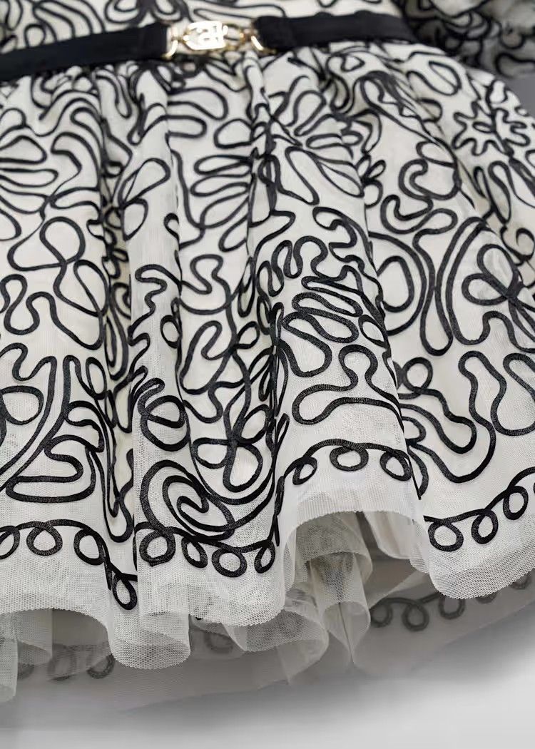 Abel & Lula 5524 Girl's Short Sleeve Tulle Abstract Floral Dress w/ Belt