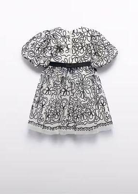 Abel & Lula 5524 Girl's SS Tulle Abstract Floral Dress w/ Belt