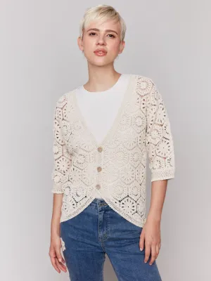 Charlie B C2801-236C Crochet Button Up Cardigan /NATURAL