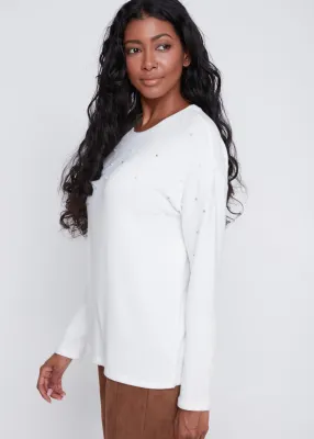 Coco Y Club 2524053 Women's Long Sleeve Top w/ Pearls