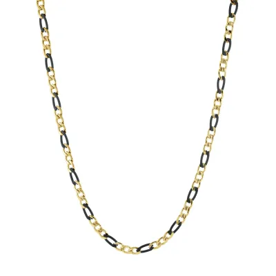 Italgem STTN26 Men's 22" Black & Gold IP Steel 6mm Figaro  Chain