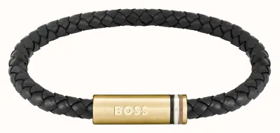 BOSS 1580624 Men's BR-Black Leather w/ Lyg Closure Bracelet