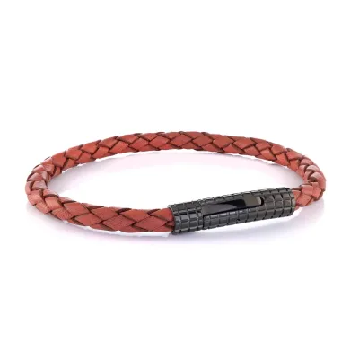 Italgem SLB444-8.2 steel black cage clasp with red leather mens bracelet