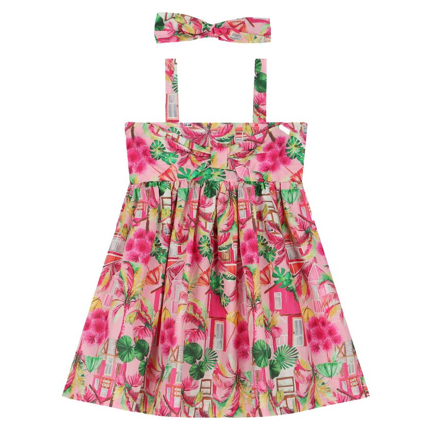 Mayoral 3941 Girl's camel colored dress with animals and tropical flowers