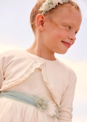 Mayoral 320 Girl's LS Basic Knit Cardigan w/ Trim/