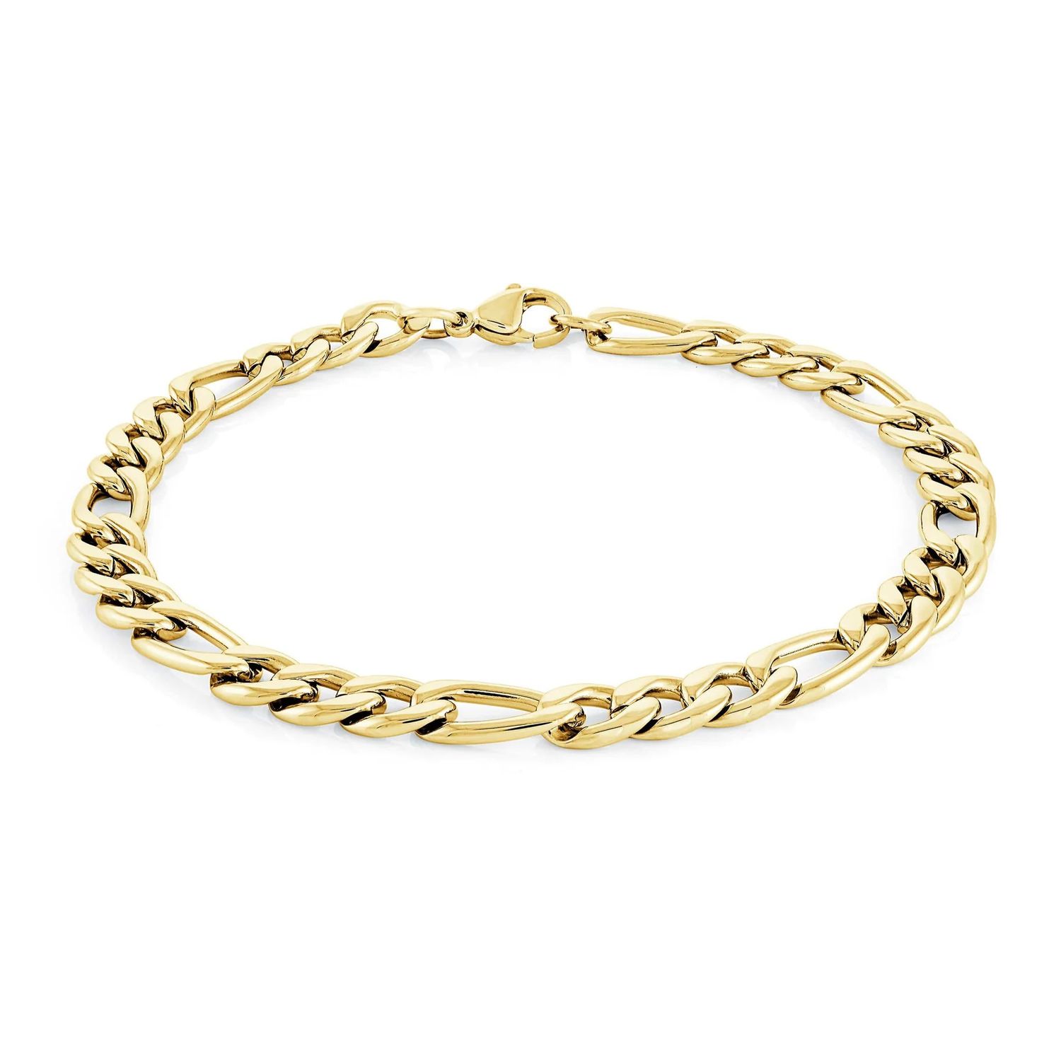 Italgem SMB480 Men's Gold IP S. Steel 6mm Figaro Polished Bracelet, Size: 7.25"