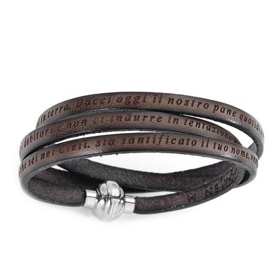 Amen PNIT Unisex Leather Wrap Bracelet Our Father Prayer (IT) - Prayer/