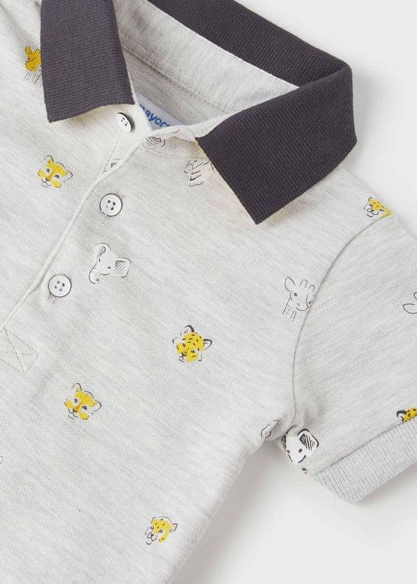 Mayoral 1108 Grey polo with animals on it with grey faded jeans
