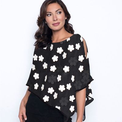 Frank Lyman 222302 Women’s SL Floral Embossed Cape Top – Black- White