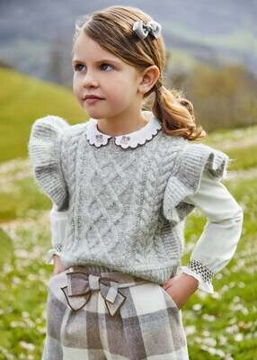 Mayoral 4313 Girl's Ruffle Sleeve Knit Vest /PLATA VIGORE