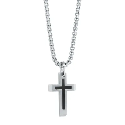 Italgem SC93 Thin Cross Necklace Matte Steel & Black Cross Centre