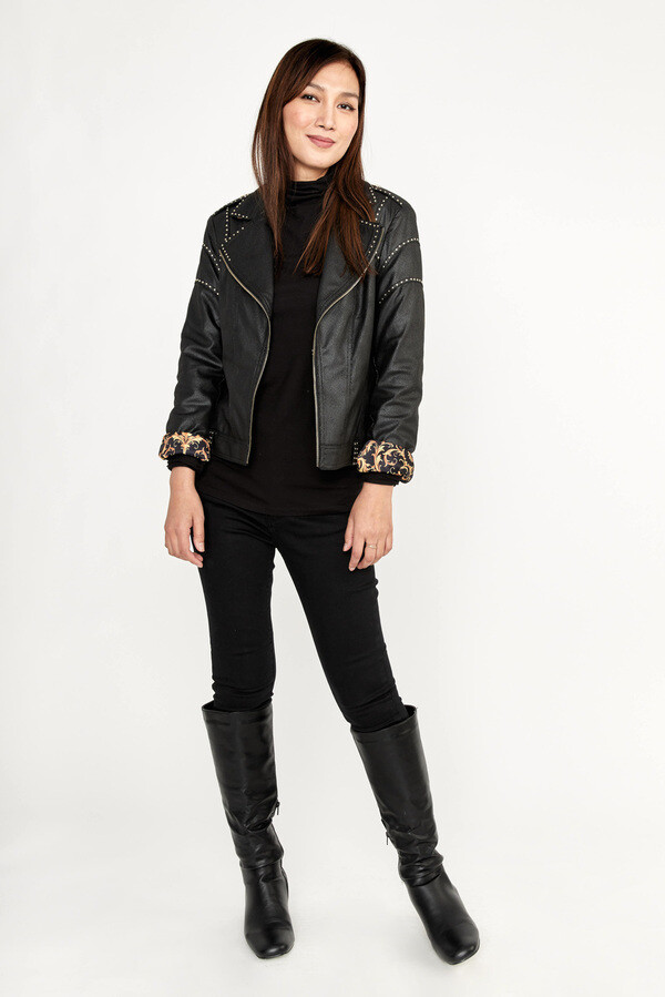 Frank Lyman 233824U Women's Long Sleeve Vegan Suede Jacket – Black