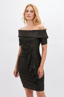 Frank Lyman 234303 Women's Short Sleeve Off-Shoulder Shimmer Dress – Black- Gold