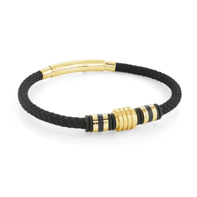 Italgem SLB502-BK-GO Men's Gold-Black-IP S.Steel Matte Centre Design Nylon Adjustable Bracelet