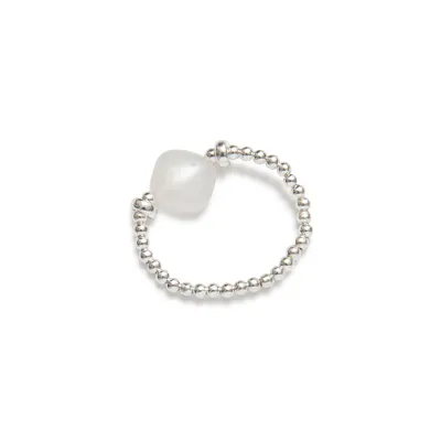 Beblue BREBRI-SH Small Silver Bead Ring w/ White Stone