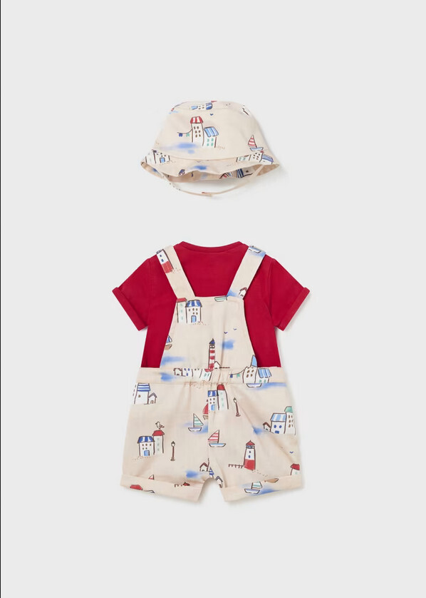 Mayoral 1638 Baby Boy's Short Sleeve Beach T-Shirt, Overalls & Hat Set 3PC