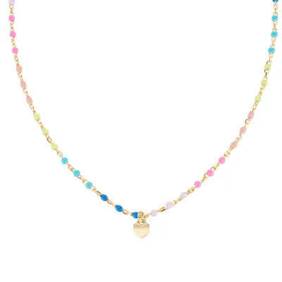 Amen CLSMCUGM3 Women's Gold-Plated Heart Multicolour Enamel Necklace - Love