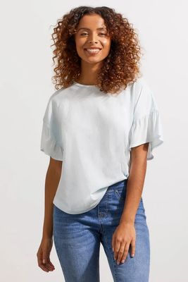 Tribal 7683O-4791-2413 Women's Short Sleeve Frilled CN Soft Top – Poolside