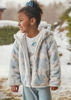 Mayoral 4486 Girl's Long Sleeve Flower Vegan Fur Coat – Alpaca 8