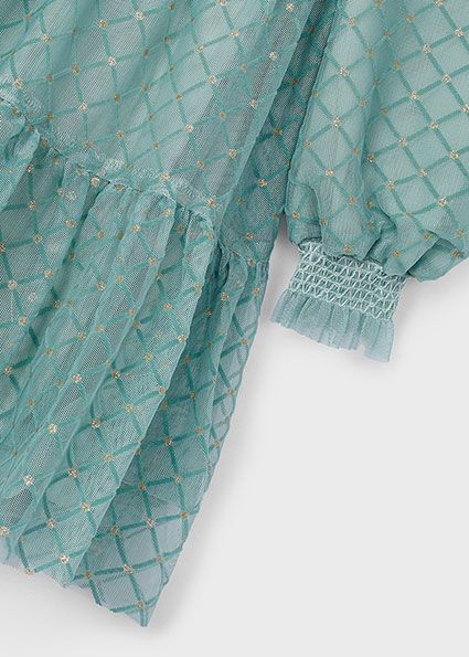 Mayoral 4910 Girl's Long Sleeve Tulle Printed Dress – Jade
