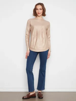 Charlie B C2170-464A Women's Round Hem Sweater w/Front Pockets & Back Lacing/