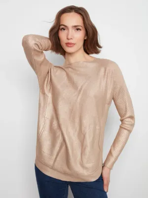 Charlie B C2170-464A Women's Round Hem Sweater w/Front Pockets & Back Lacing/