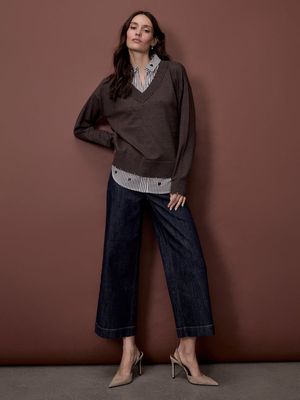 Charlie B C2568 Women's Plushy Knit Fooler Sweater w/ Shirt Collar