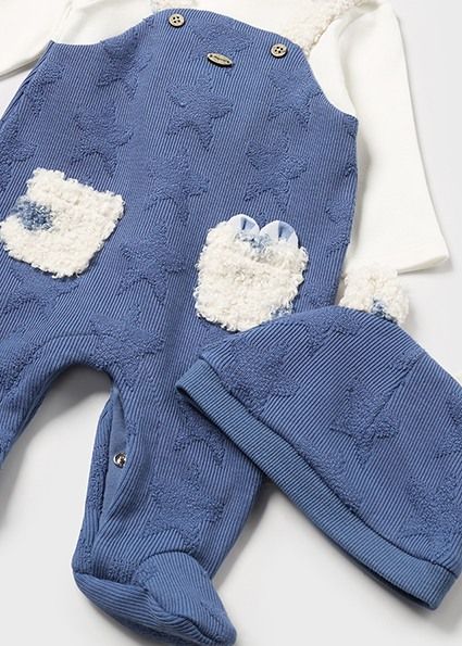 Mayoral 2618 Baby Boy's Long Sleeve Dungaree & Hat Set 2PC – Mid Blue