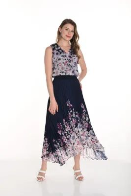 Frank Lyman 256712U Sleeveless Floral V-Neck Maxi Dress /NAVY