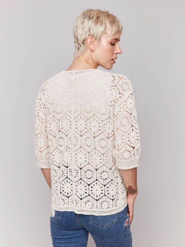 Charlie B C2801-236C Crochet Button Up Cardigan – Natural