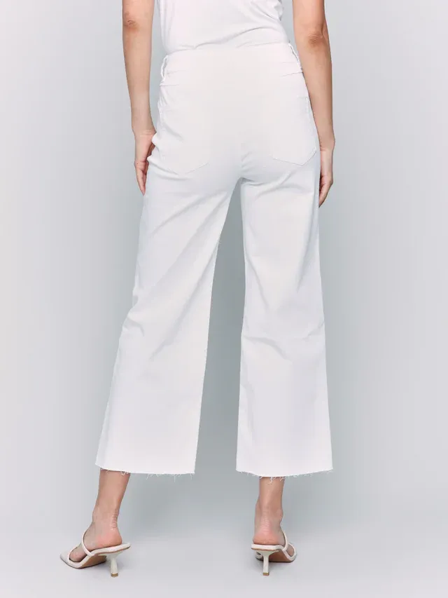 Charlie B C5497R-618A Raw Hem Flare Jeans – White