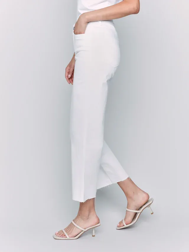Charlie B C5497R-618A Raw Hem Flare Jeans – White