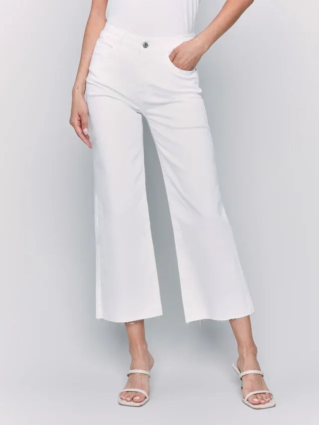 Charlie B C5497R-618A Raw Hem Flare Jeans – White
