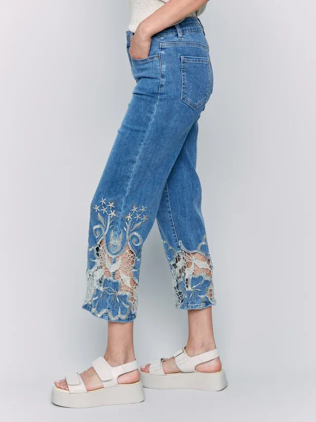 Charlie B C5648-431A Laser Cut Bottom Jeans