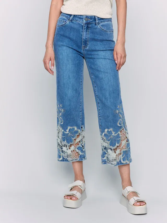 Charlie B C5648-431A Laser Cut Bottom Jeans