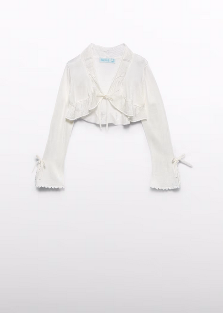 Abel & Lula 5383 Girls Youth Tie Front Bell Slvs Knit Bolero