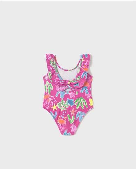 Mayoral 1742 Girl’s Youth Coral & Sea Animal Print Swimsuit – Fuscia