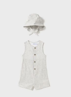 Mayoral 1643 Baby Boy's Dungaree & Bucket Hat Set 2PC/90 NATURAL