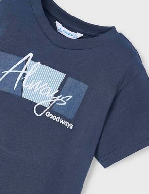 Mayoral 3025 Boy’s Short Sleeve “Always” Embroidered T-Shirt – Midnight
