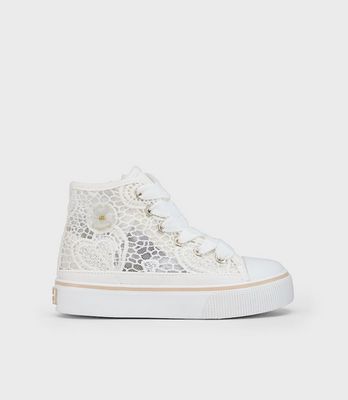Mayoral 45613 Lace Platform High Top Shoes/WHITE