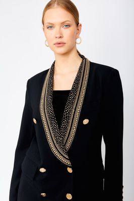 Frank Lyman 243476U Women’s Gold Stone & Buttons Blazer – Black