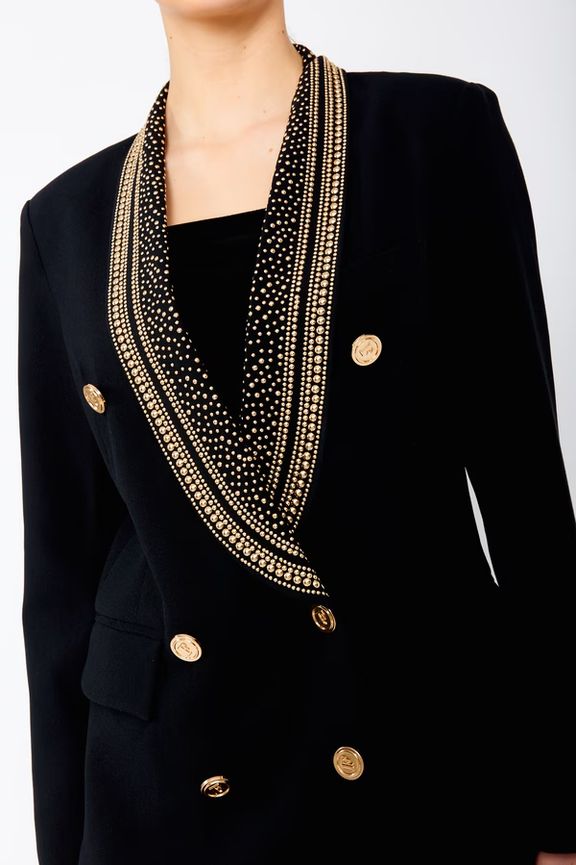 Frank Lyman 243476U Women’s Gold Stone & Buttons Blazer – Black
