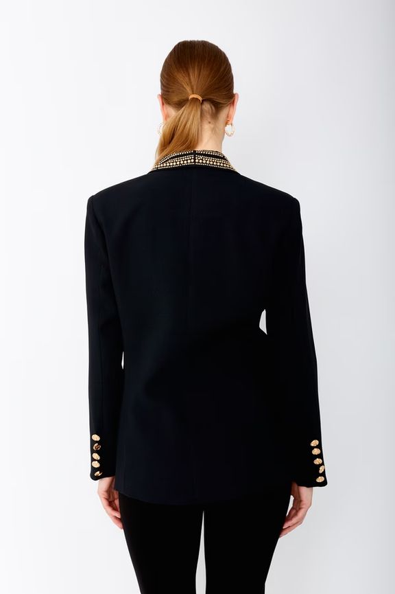 Frank Lyman 243476U Women’s Gold Stone & Buttons Blazer – Black