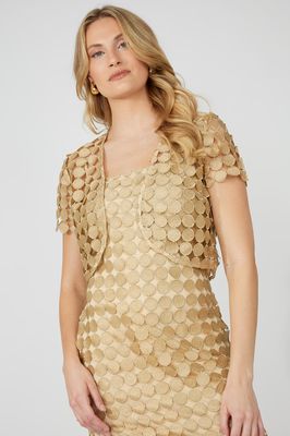 Frank Lyman 251585 Short Sleeve Woven Circle Bolero – Gold