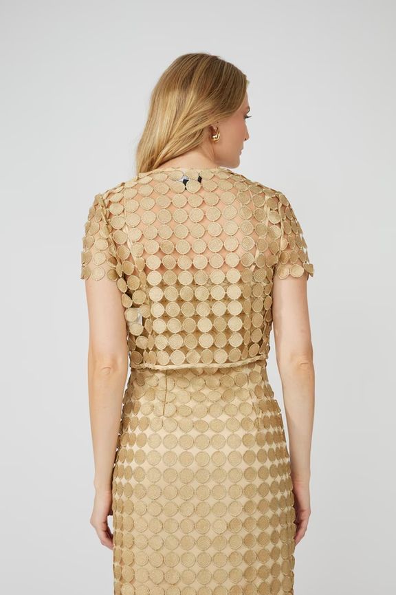 Frank Lyman 251585 Short Sleeve Woven Circle Bolero – Gold
