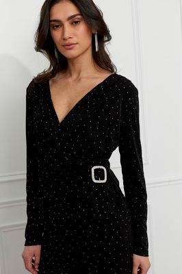 Frank Lyman 259334 Women's Long Sleeve Jewel Embellishment & V-Neck Top – Black