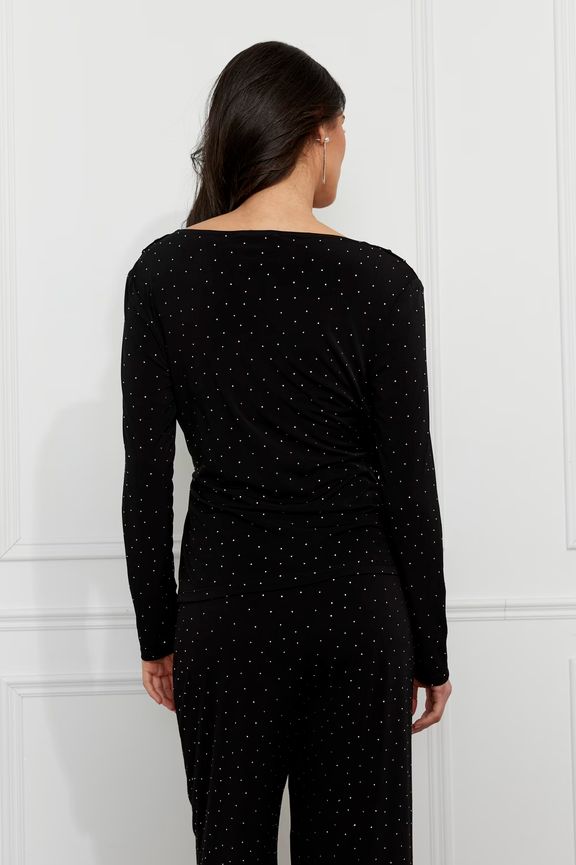 Frank Lyman 259334 Women's Long Sleeve Jewel Embellishment & V-Neck Top – Black