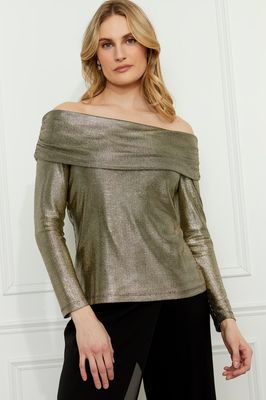 Frank Lyman 259242 Women's Long Sleeve Off-Shoulder Top – Gold&black